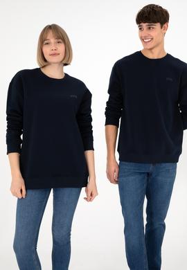Erkek Bisiklet Yaka Lacivert Basic Şardonlu Sweatshirt - 50295148087