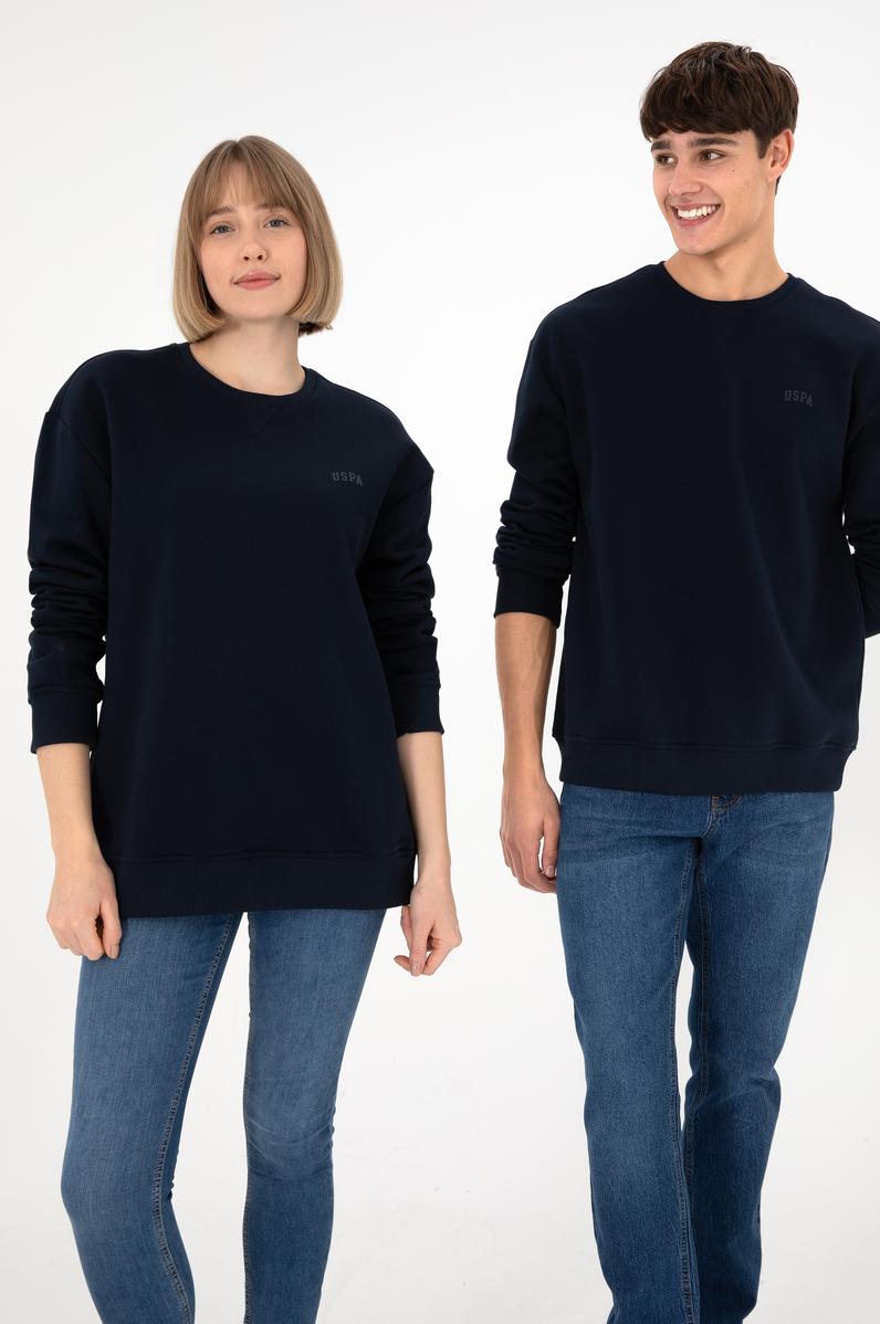 Erkek Bisiklet Yaka Lacivert Basic Şardonlu Sweatshirt