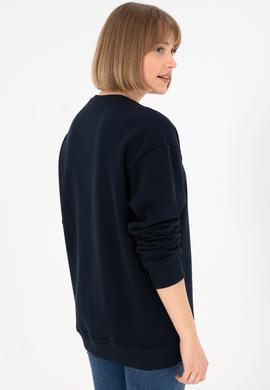 Erkek Bisiklet Yaka Lacivert Basic Şardonlu Sweatshirt - 50295148087