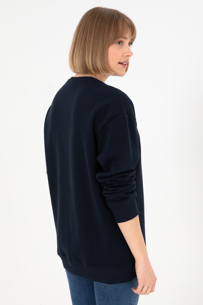 Erkek Bisiklet Yaka Lacivert Basic Şardonlu Sweatshirt - 50295148087