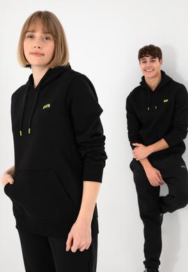 Erkek Kapüşonlu Siyah Basic Şardonlu Sweatshirt - 50295176081