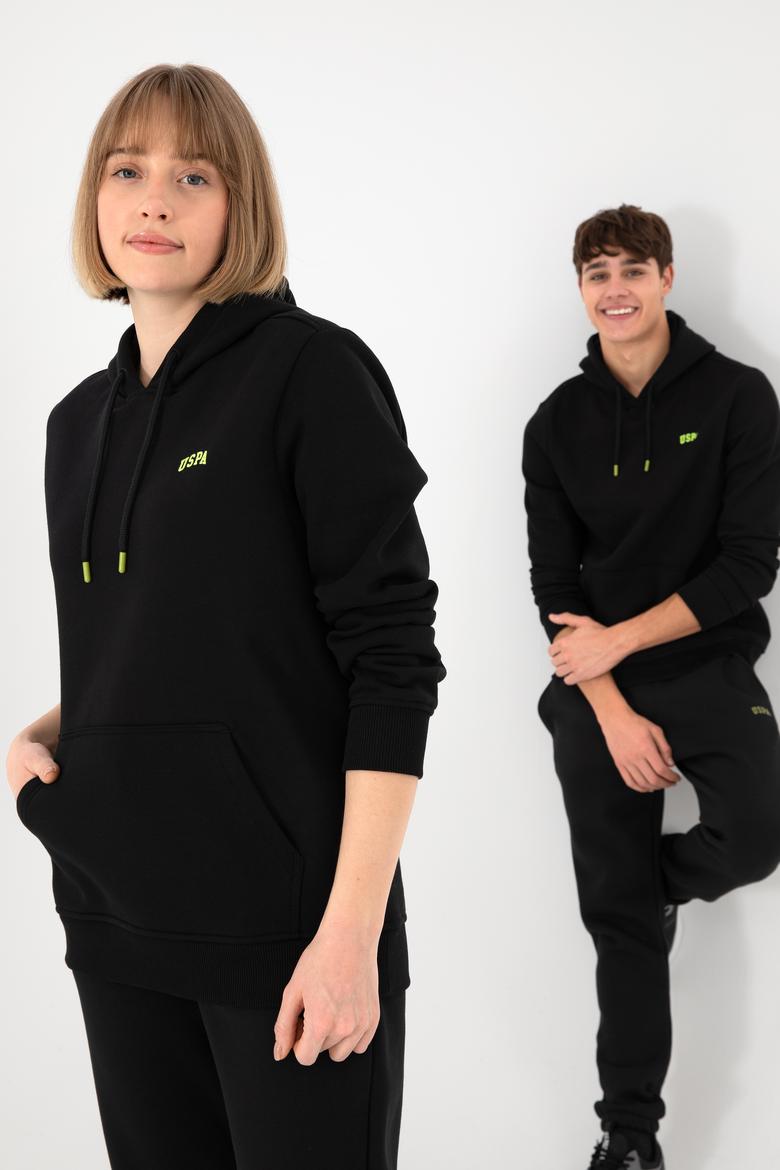 Erkek Kapüşonlu Siyah Basic Şardonlu Sweatshirt