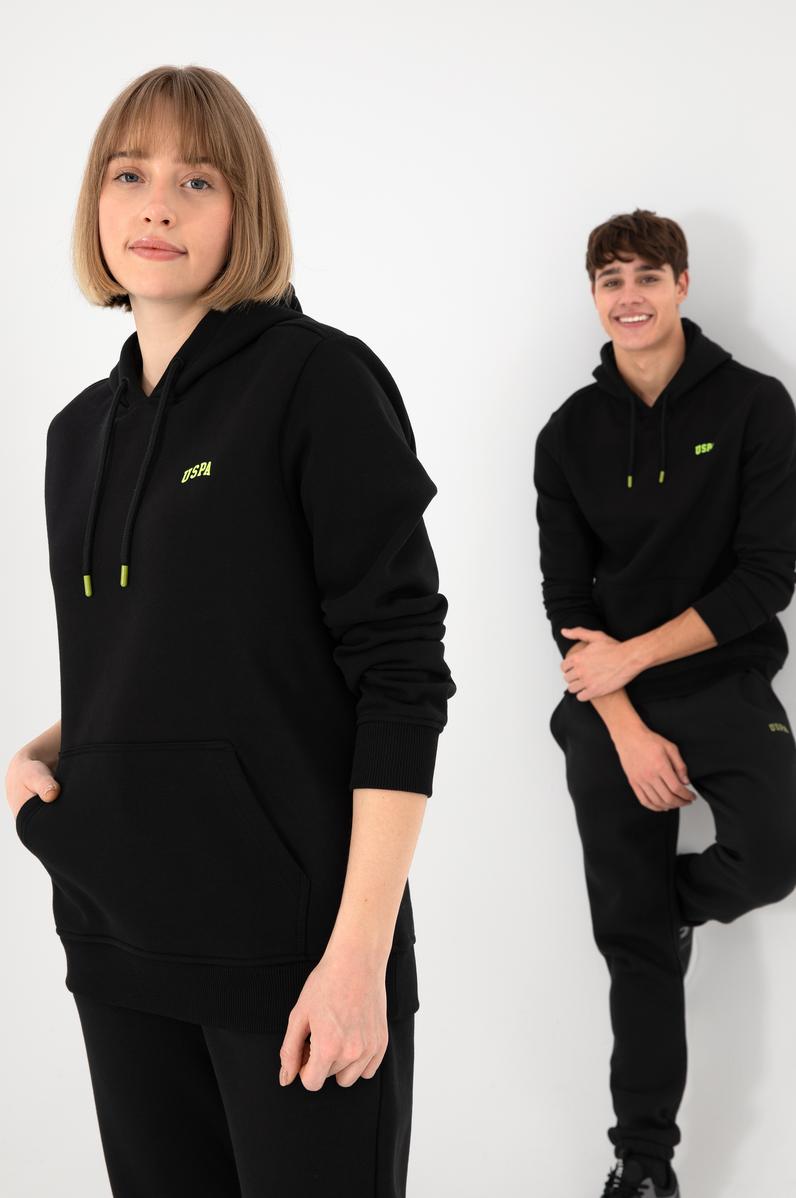 Erkek Kapüşonlu Siyah Basic Şardonlu Sweatshirt