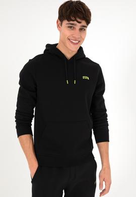 Erkek Kapüşonlu Siyah Basic Şardonlu Sweatshirt - 50295176081