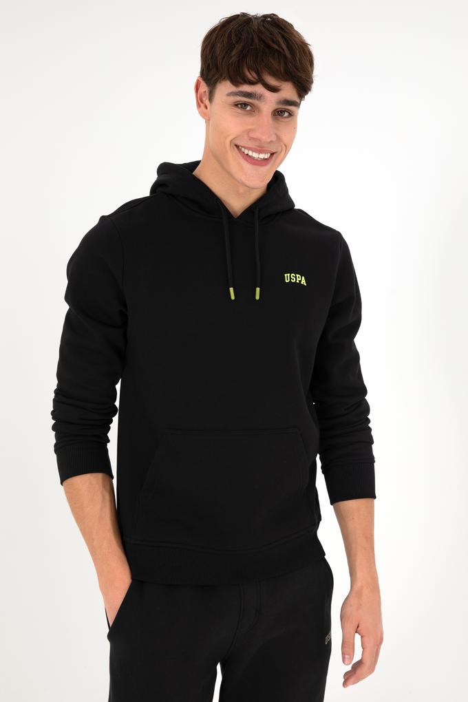 Erkek Kapüşonlu Siyah Basic Şardonlu Sweatshirt