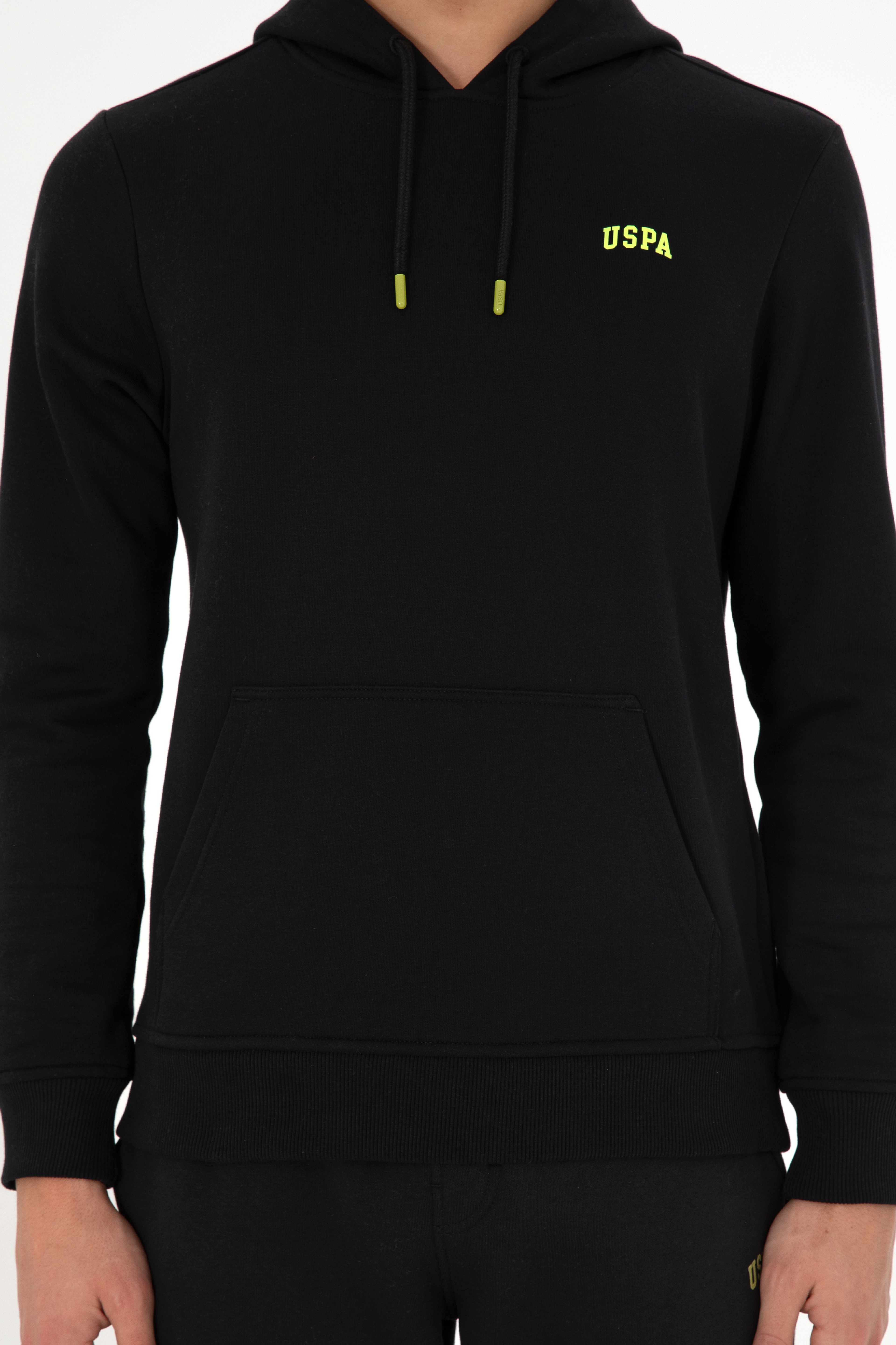 Erkek Kapüşonlu Siyah Basic Şardonlu Sweatshirt - Image 7