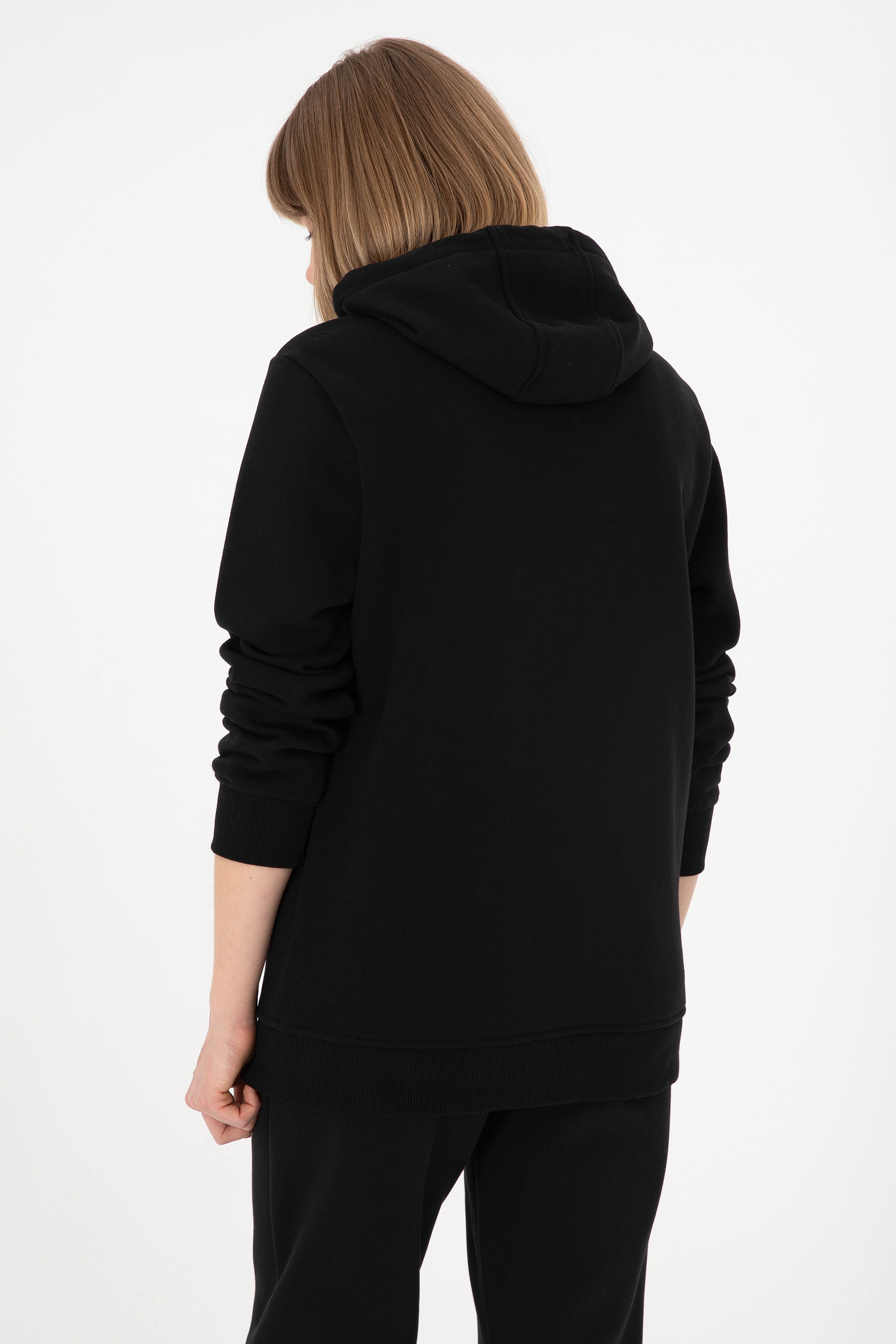 Erkek Kapüşonlu Siyah Basic Şardonlu Sweatshirt - Image 4