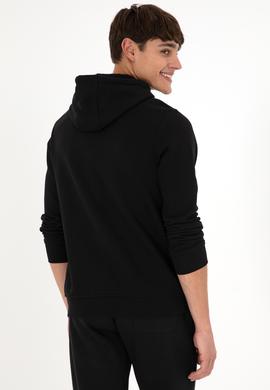 Erkek Kapüşonlu Siyah Basic Şardonlu Sweatshirt - 50295176081