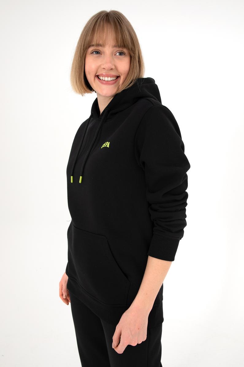 Erkek Kapüşonlu Siyah Basic Şardonlu Sweatshirt