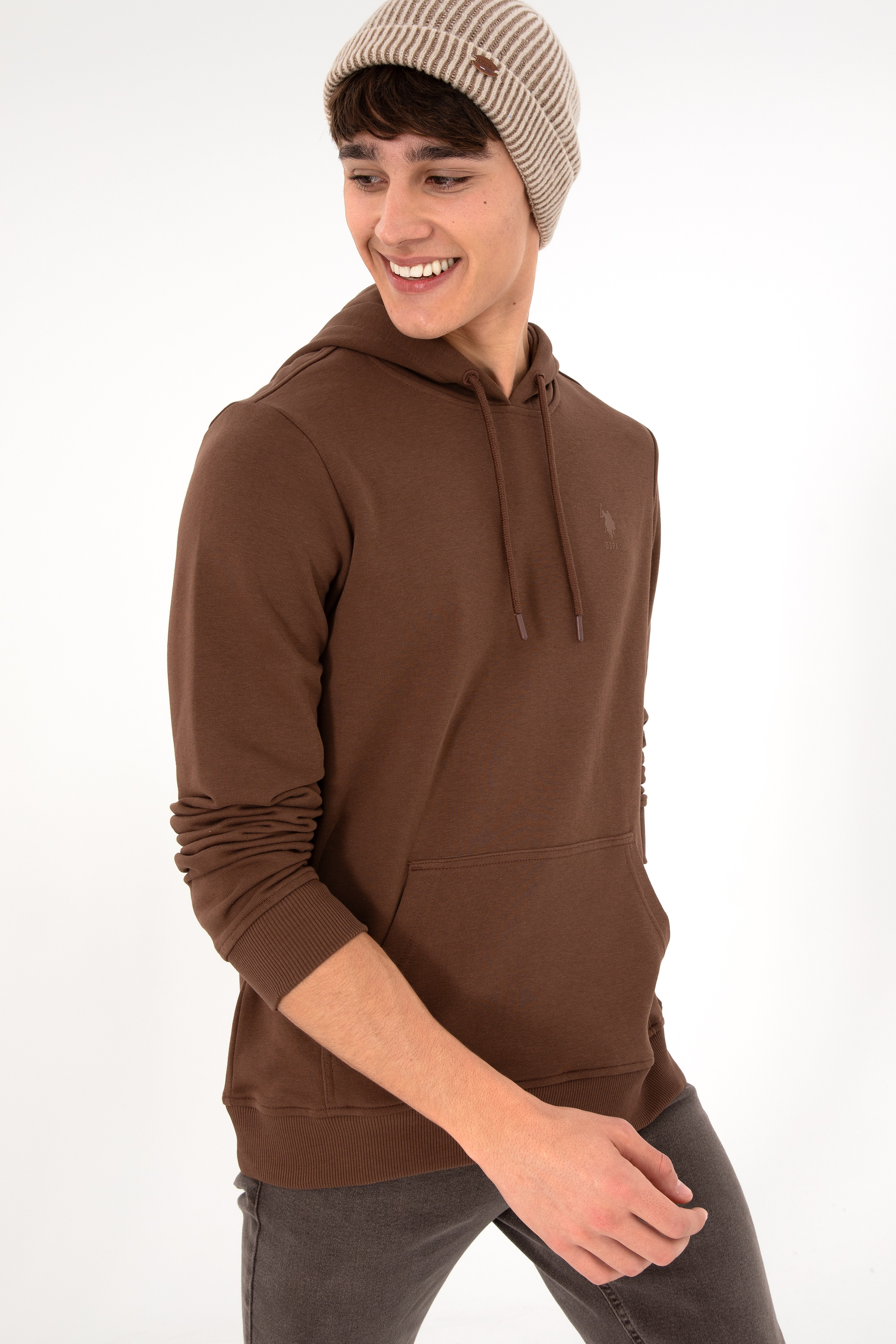 Erkek Kahverengi Basic Sweatshirt
