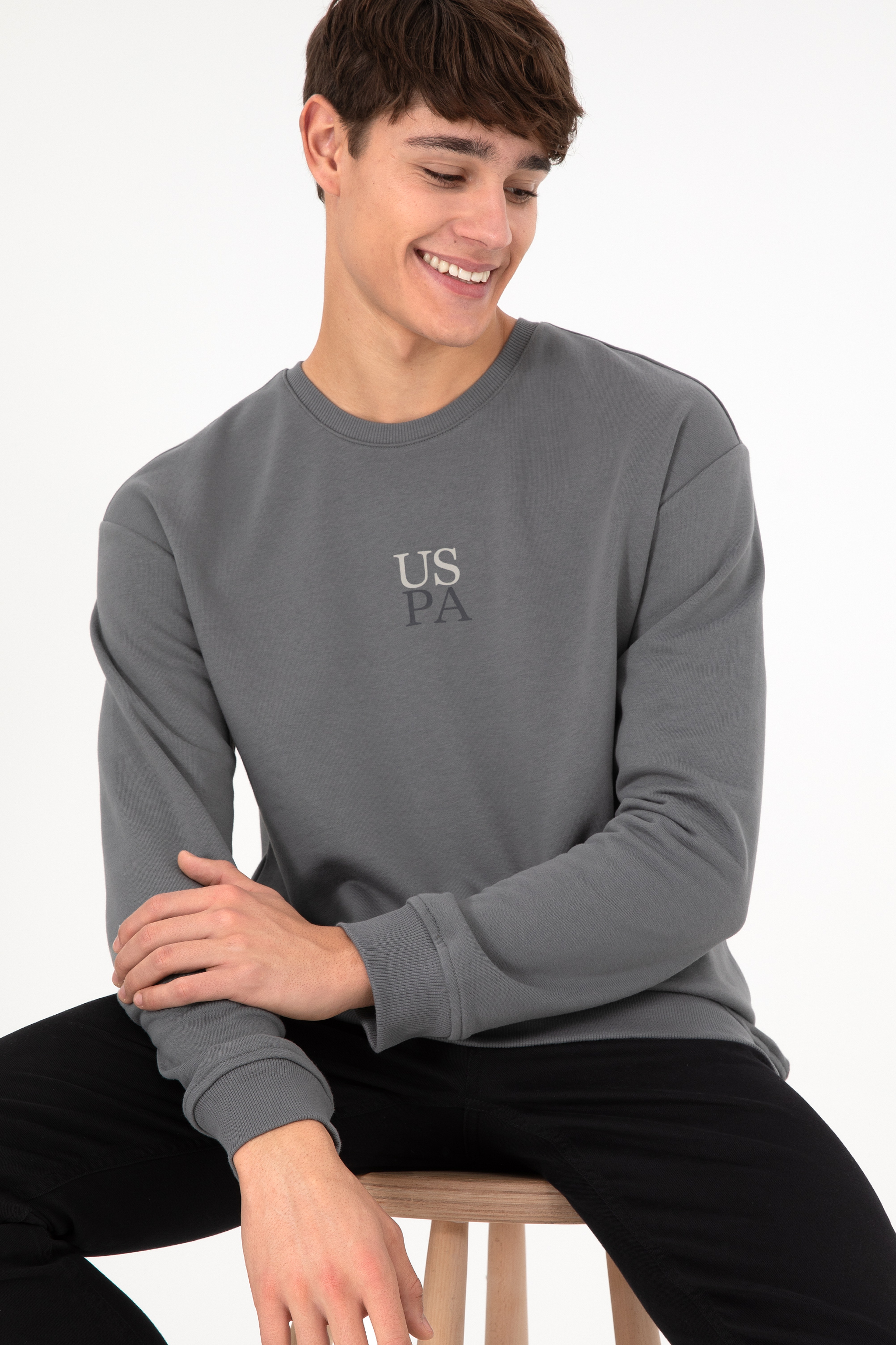 Erkek Comfort Fit Bisiklet Yaka Gri Basic Sweatshirt - Image 5
