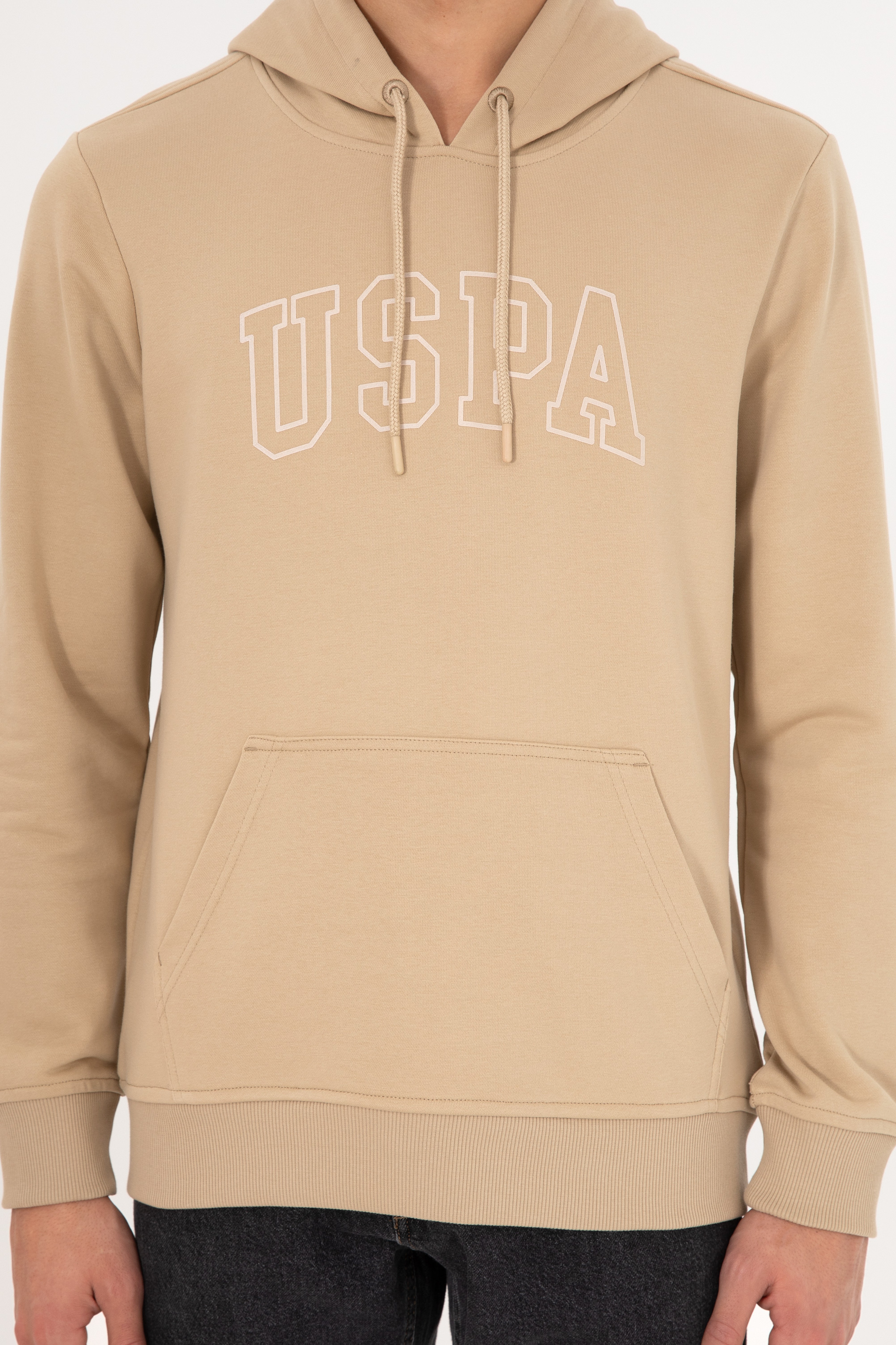 Erkek Regular Fit Kapüşonlu Kum Basic Sweatshirt - Image 7
