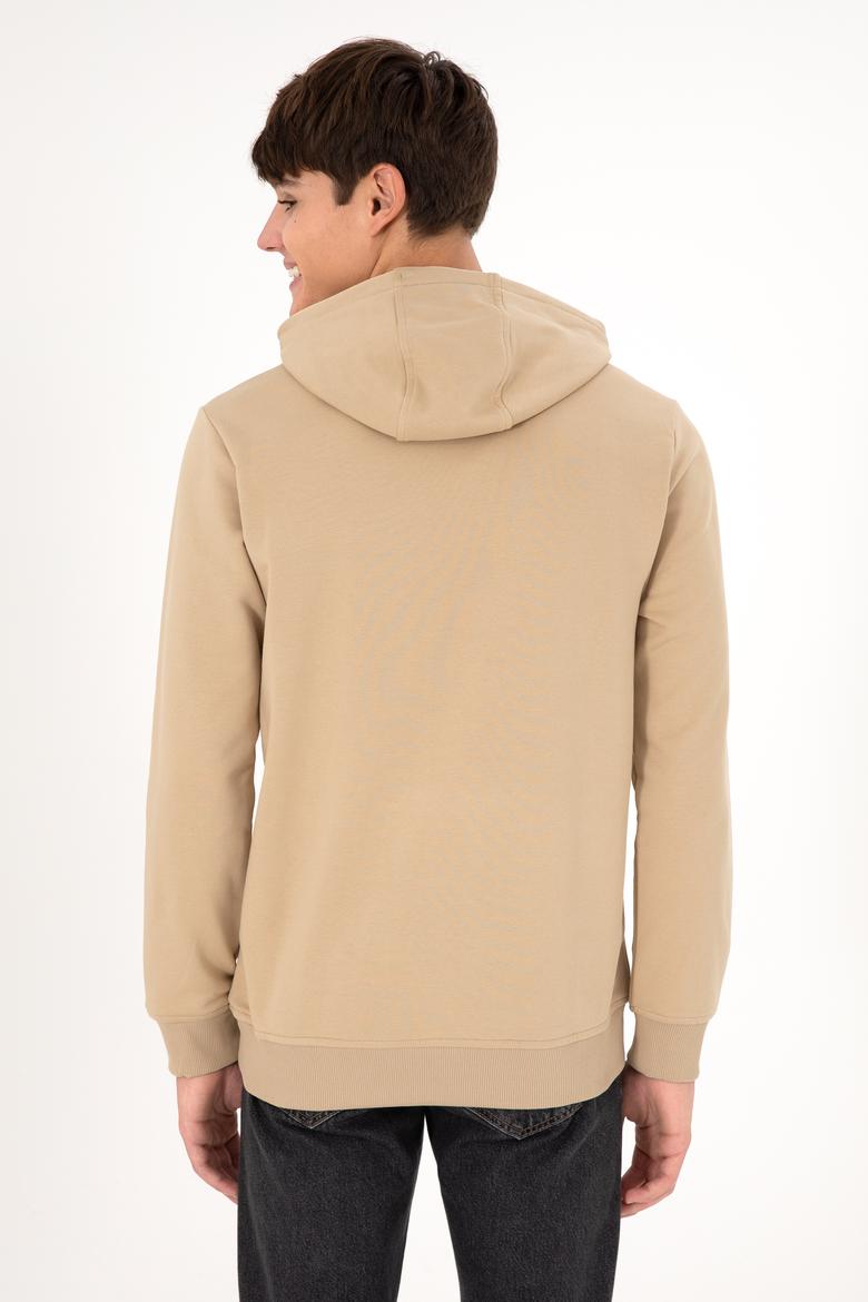 Erkek Regular Fit Kapüşonlu Kum Basic Sweatshirt - 50295175099