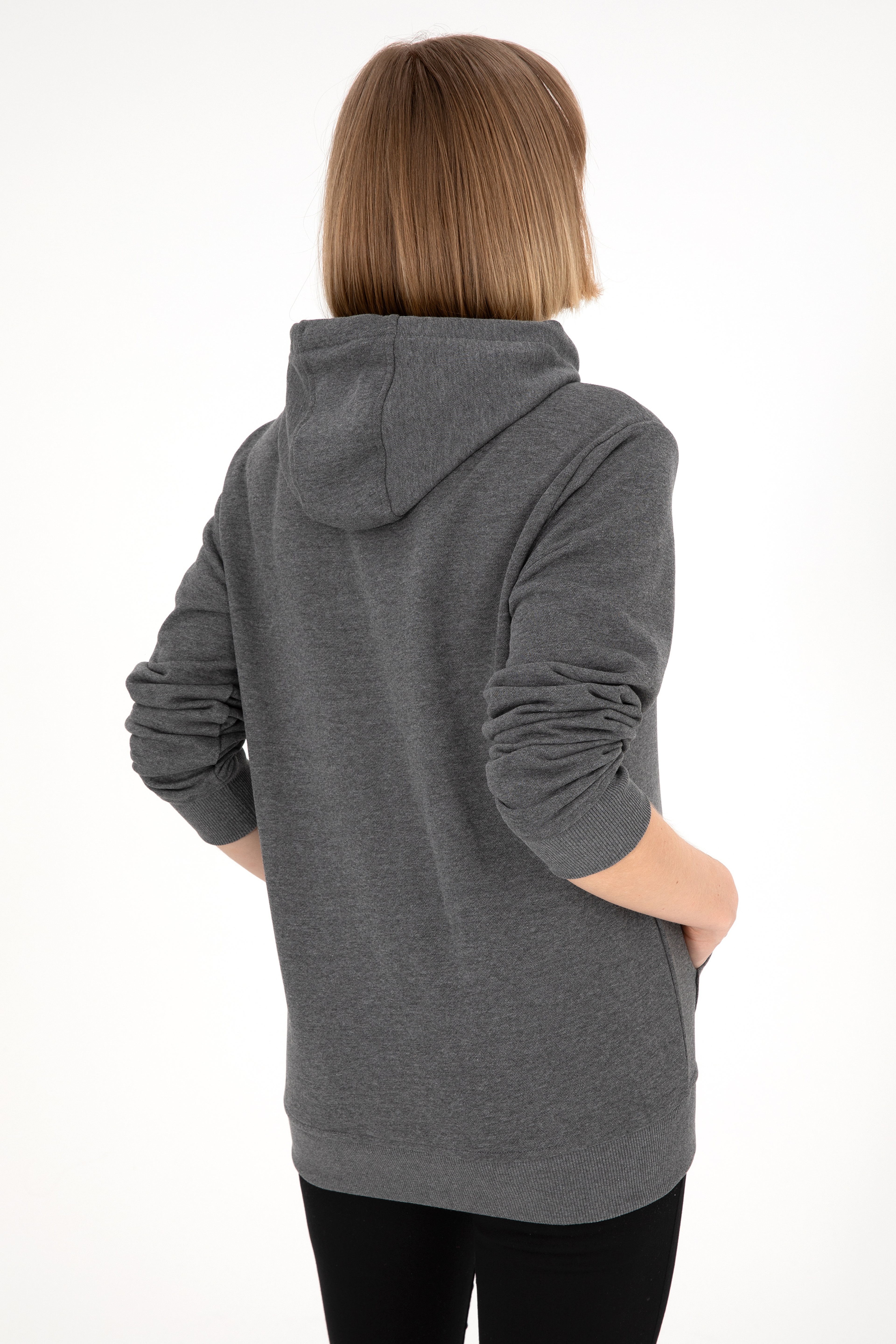 Erkek Regular Fit Kapüşonlu Antrasit Melanj Basic Sweatshirt