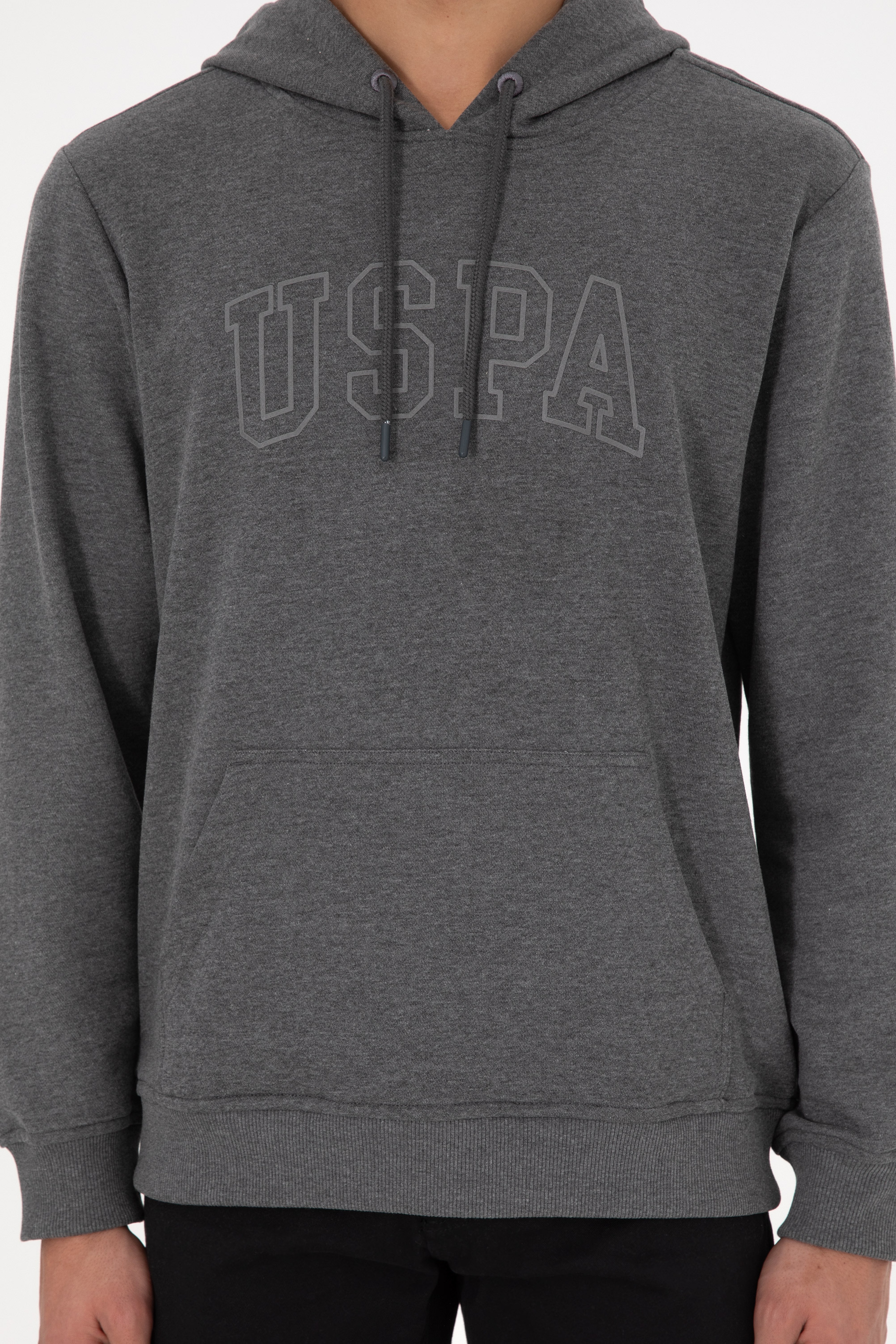 Erkek Regular Fit Kapüşonlu Antrasit Melanj Basic Sweatshirt - Image 7