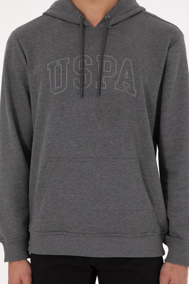 Erkek Regular Fit Kapüşonlu Antrasit Melanj Basic Sweatshirt