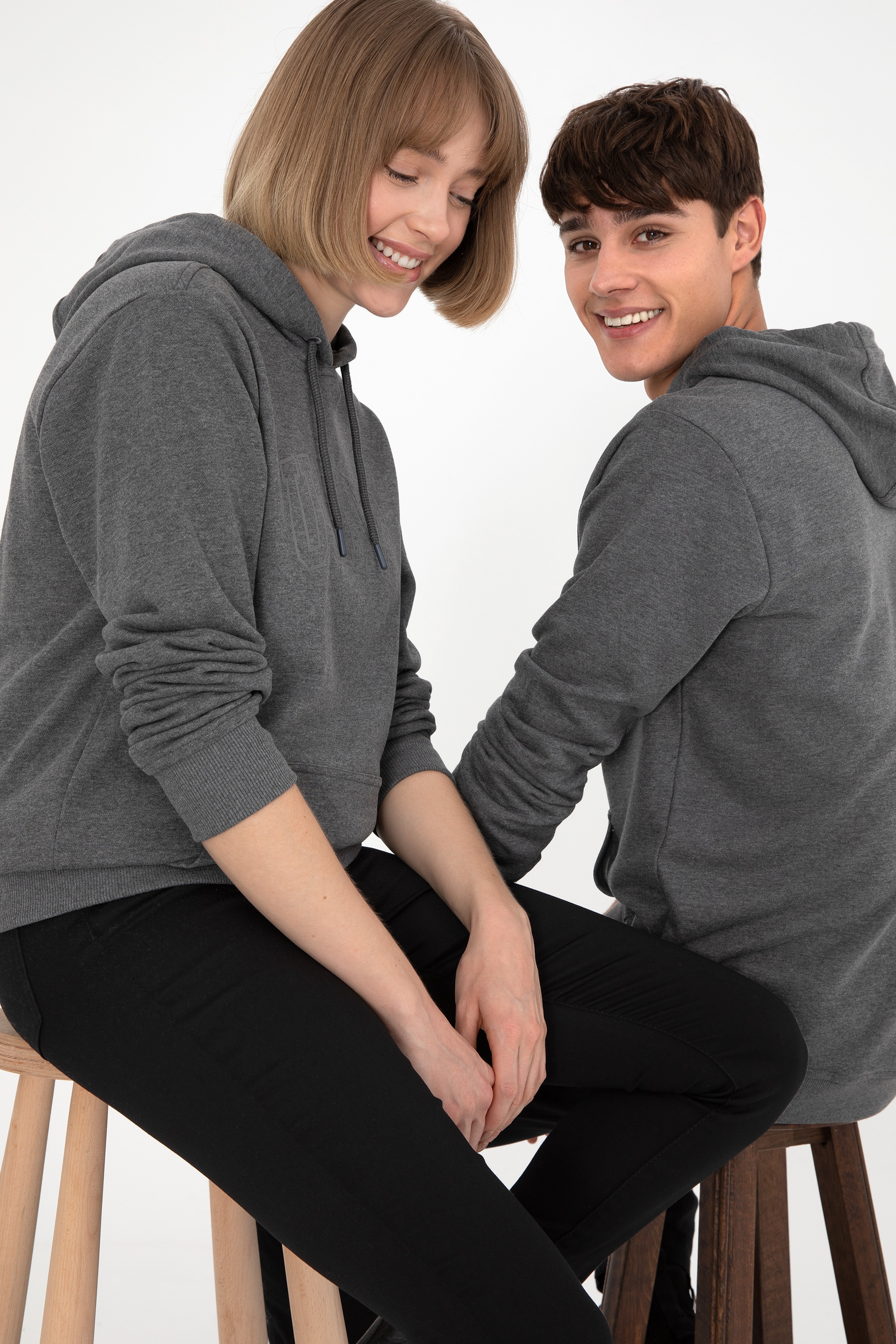 Erkek Regular Fit Kapüşonlu Antrasit Melanj Basic Sweatshirt - Image 2