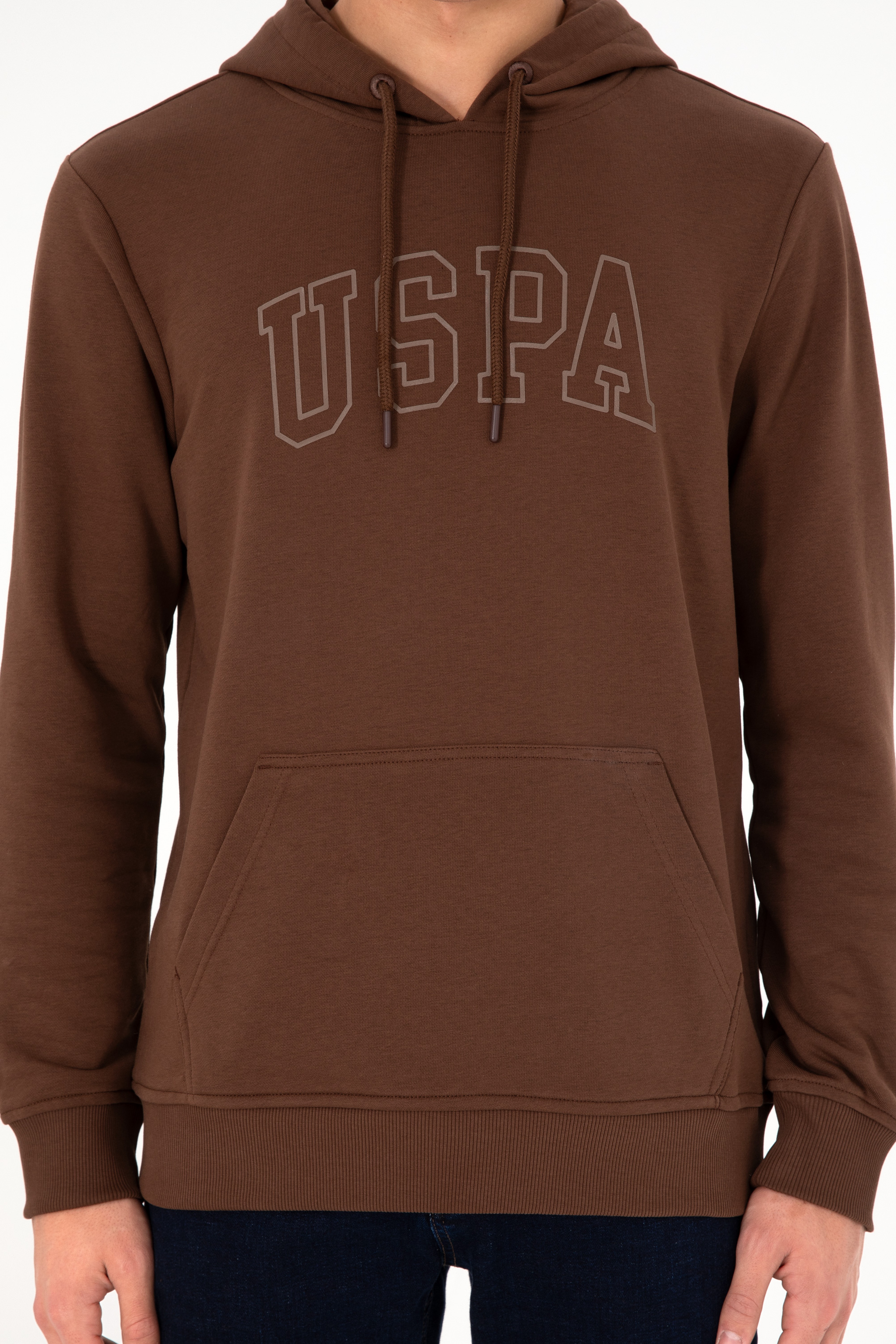 Erkek Regular Fit Kapüşonlu Kahverengi Basic Sweatshirt - Image 7