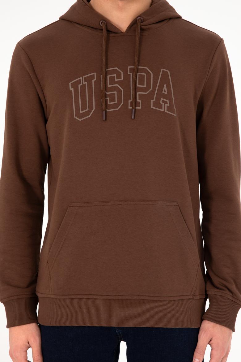 Erkek Regular Fit Kapüşonlu Kahverengi Basic Sweatshirt - 50295175016
