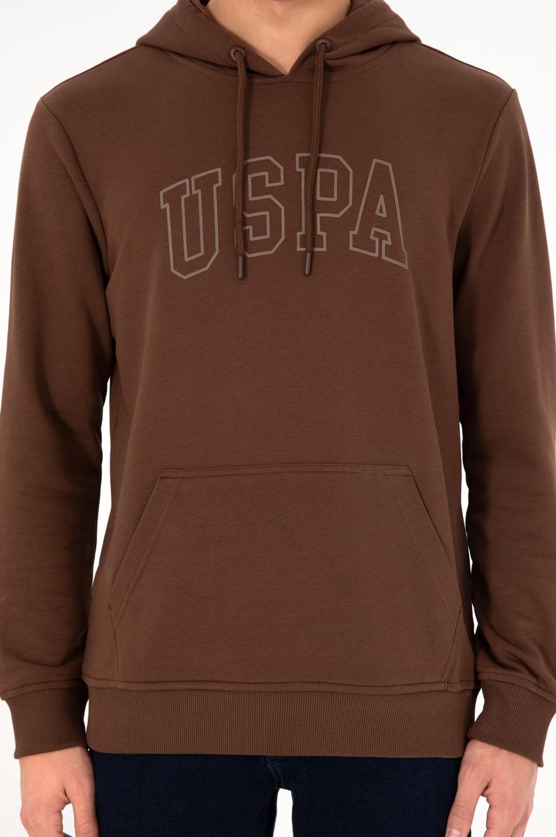 Erkek Regular Fit Kapüşonlu Kahverengi Basic Sweatshirt