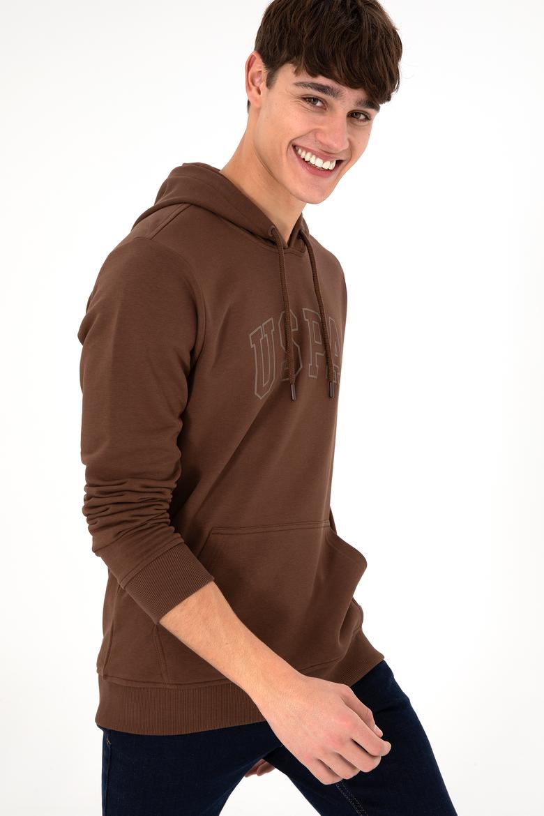 Erkek Regular Fit Kapüşonlu Kahverengi Basic Sweatshirt - 50295175016