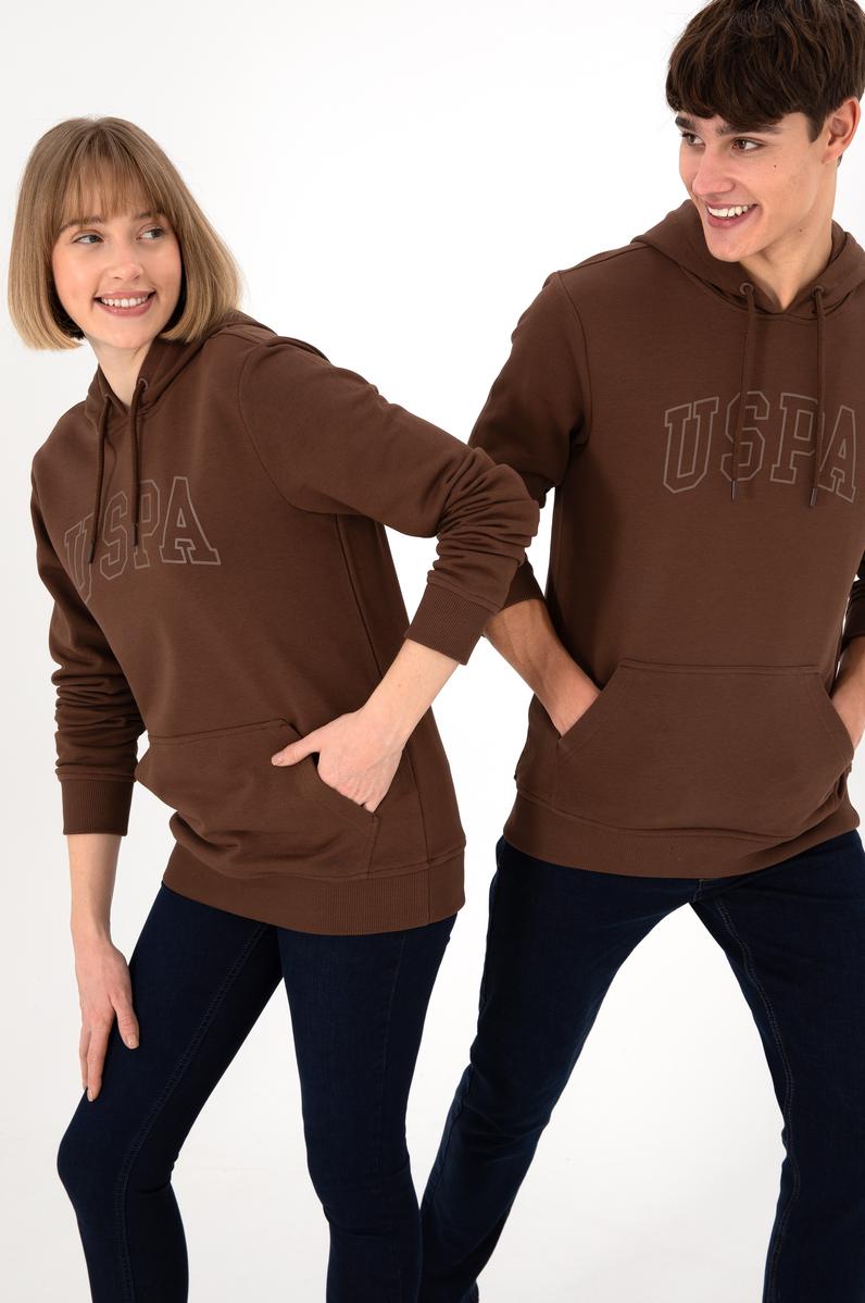 Erkek Regular Fit Kapüşonlu Kahverengi Basic Sweatshirt