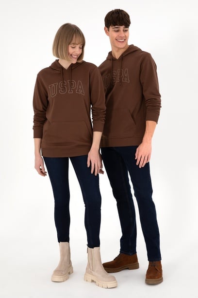 Erkek Regular Fit Kapüşonlu Kahverengi Basic Sweatshirt