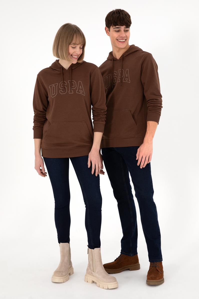 Erkek Regular Fit Kapüşonlu Kahverengi Basic Sweatshirt