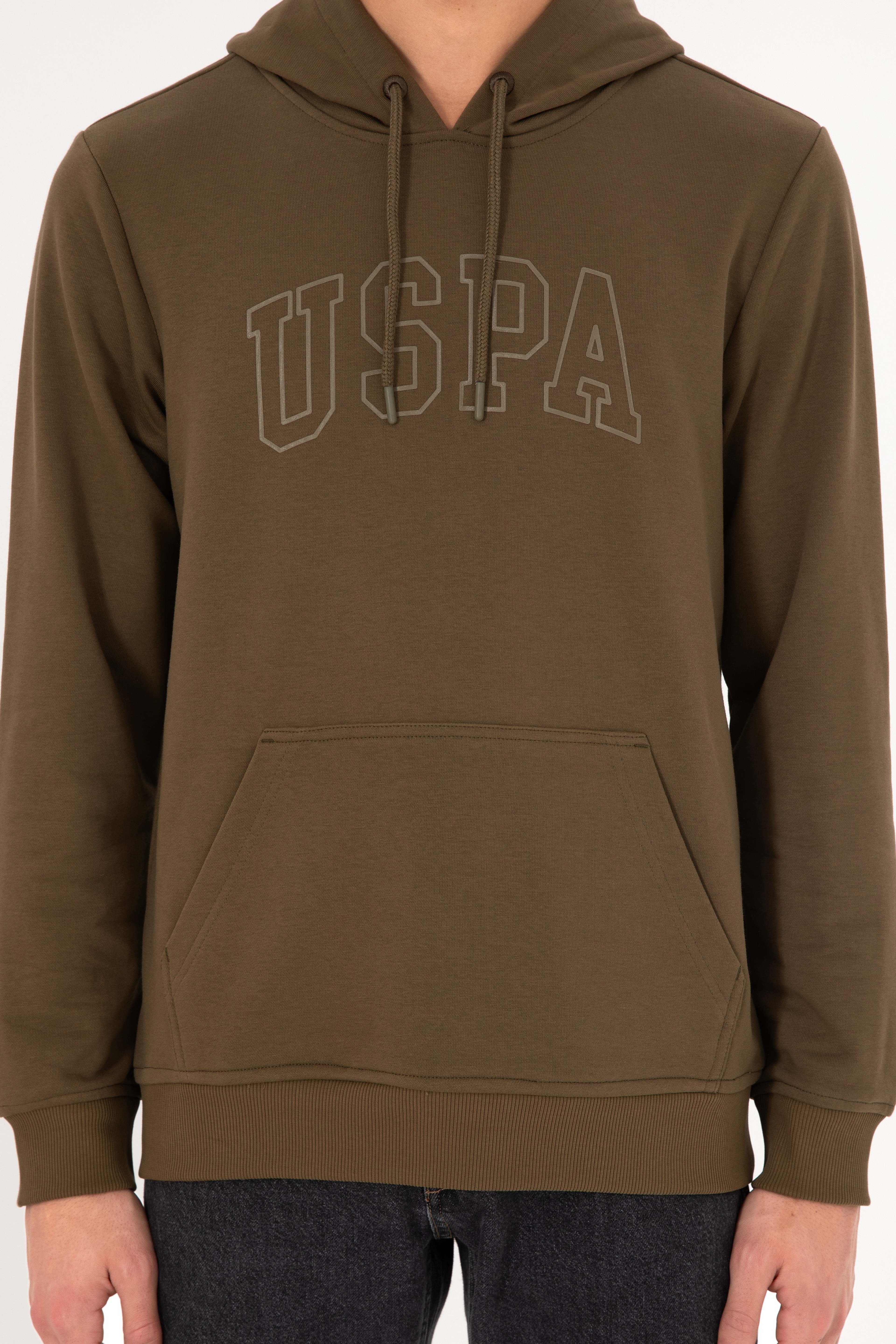 Erkek Regular Fit Kapüşonlu Haki Basic Sweatshirt - Image 7