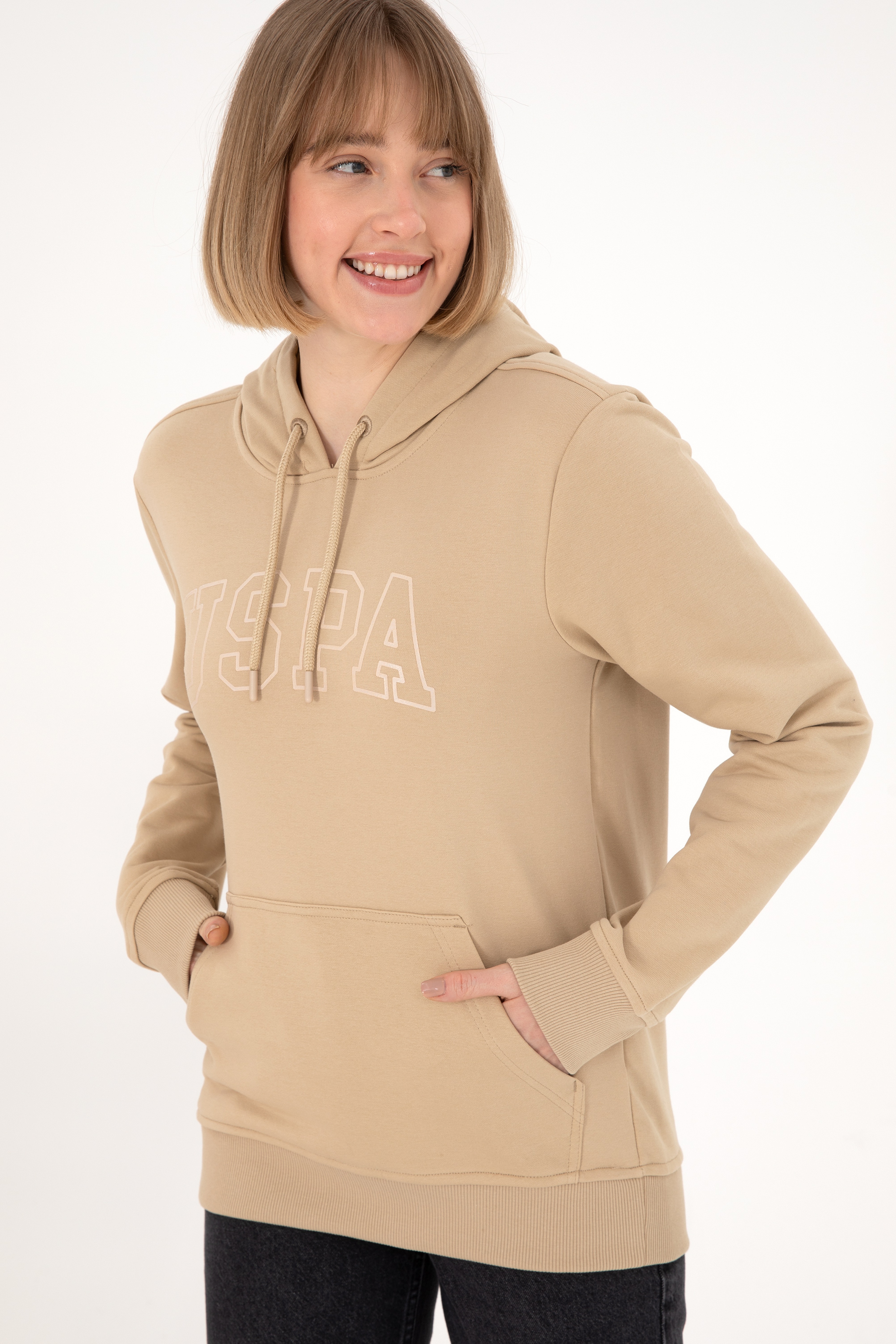 Erkek Regular Fit Kapüşonlu Kum Basic Sweatshirt - Image 3