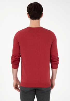 Erkek Slim Fit Bisiklet Yaka Vişne Basic Kazak - 50288882059