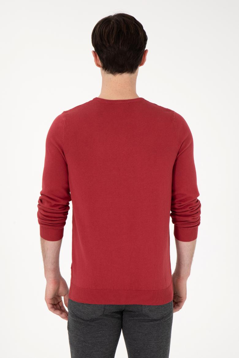 Erkek Slim Fit Bisiklet Yaka Vişne Basic Kazak - 50288882059