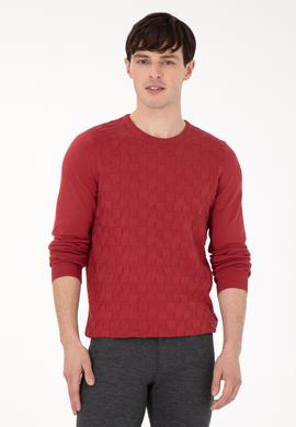 Erkek Slim Fit Bisiklet Yaka Vişne Basic Kazak - 50288882059