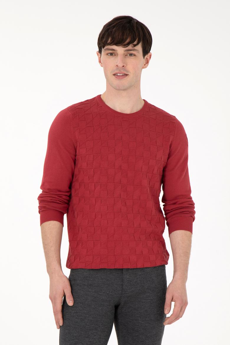 Erkek Slim Fit Bisiklet Yaka Vişne Basic Kazak