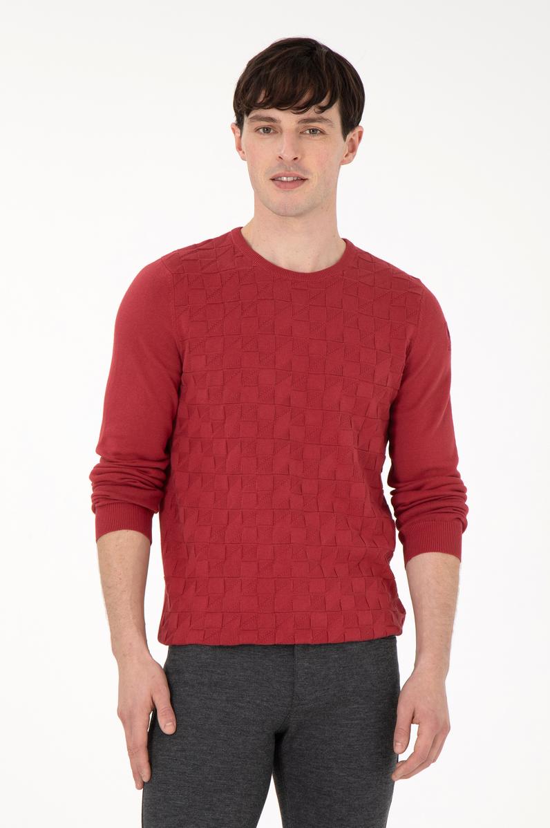 Erkek Slim Fit Bisiklet Yaka Vişne Basic Kazak