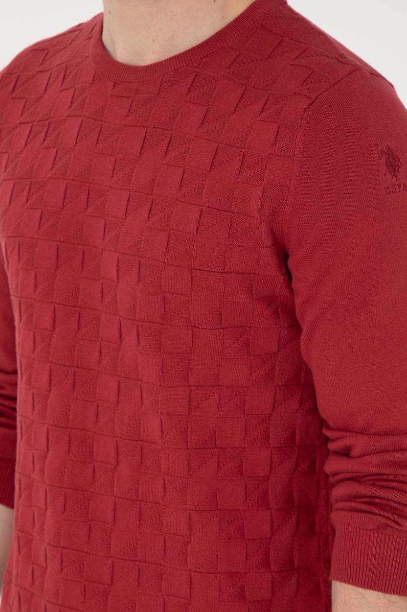 Erkek Slim Fit Bisiklet Yaka Vişne Basic Kazak