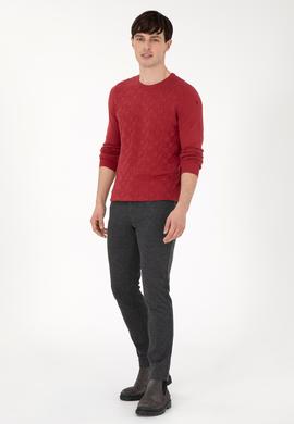 Erkek Slim Fit Bisiklet Yaka Vişne Basic Kazak - 50288882059