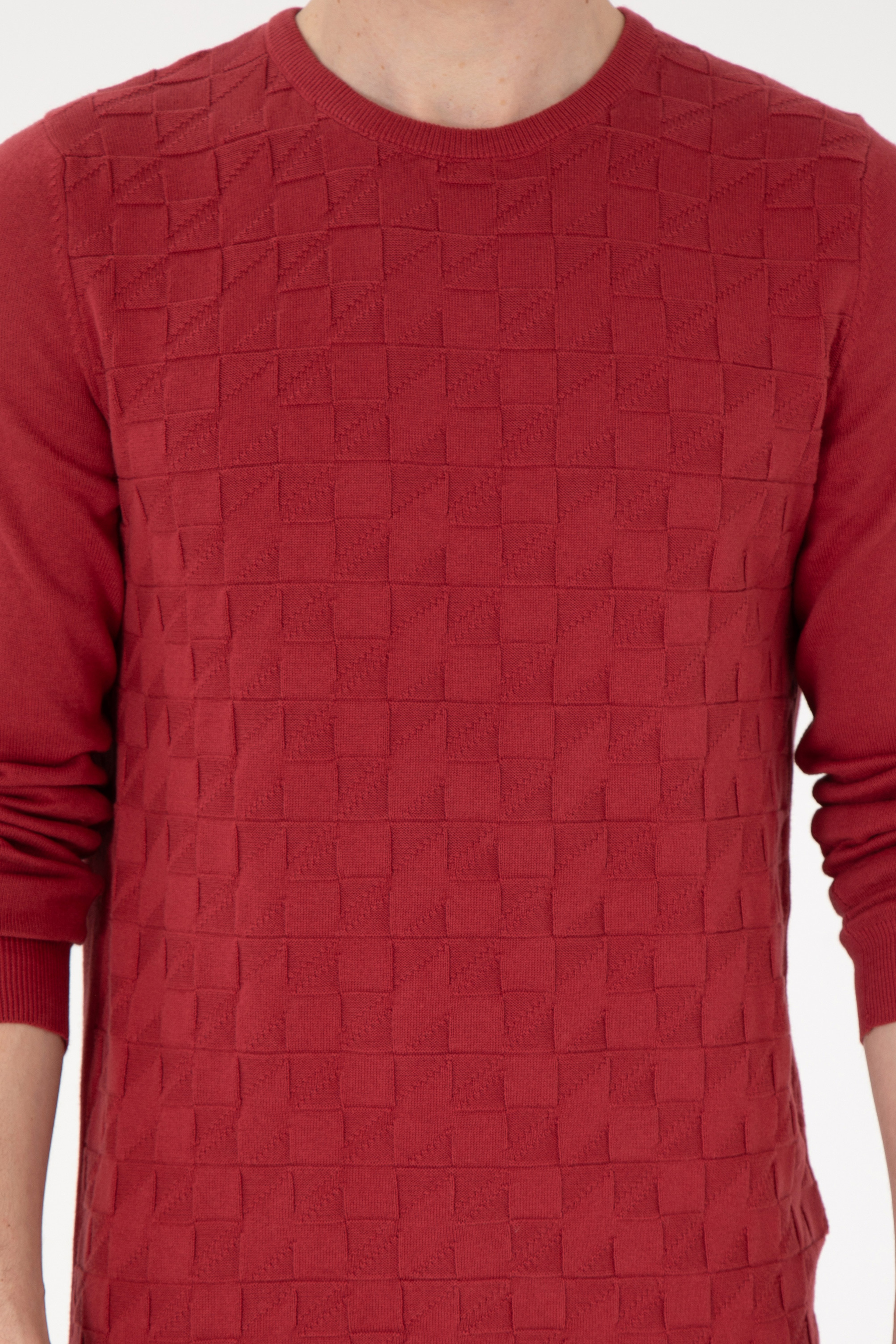 Erkek Slim Fit Bisiklet Yaka Vişne Basic Kazak - Image 6