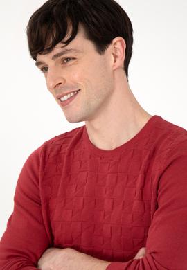 Erkek Slim Fit Bisiklet Yaka Vişne Basic Kazak - 50288882059