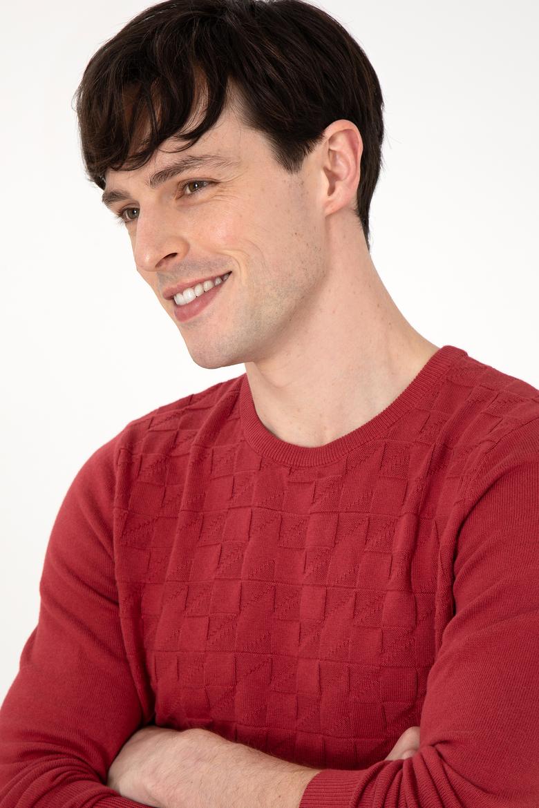 Erkek Slim Fit Bisiklet Yaka Vişne Basic Kazak - 50288882059