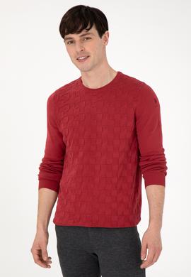 Erkek Slim Fit Bisiklet Yaka Vişne Basic Kazak - 50288882059