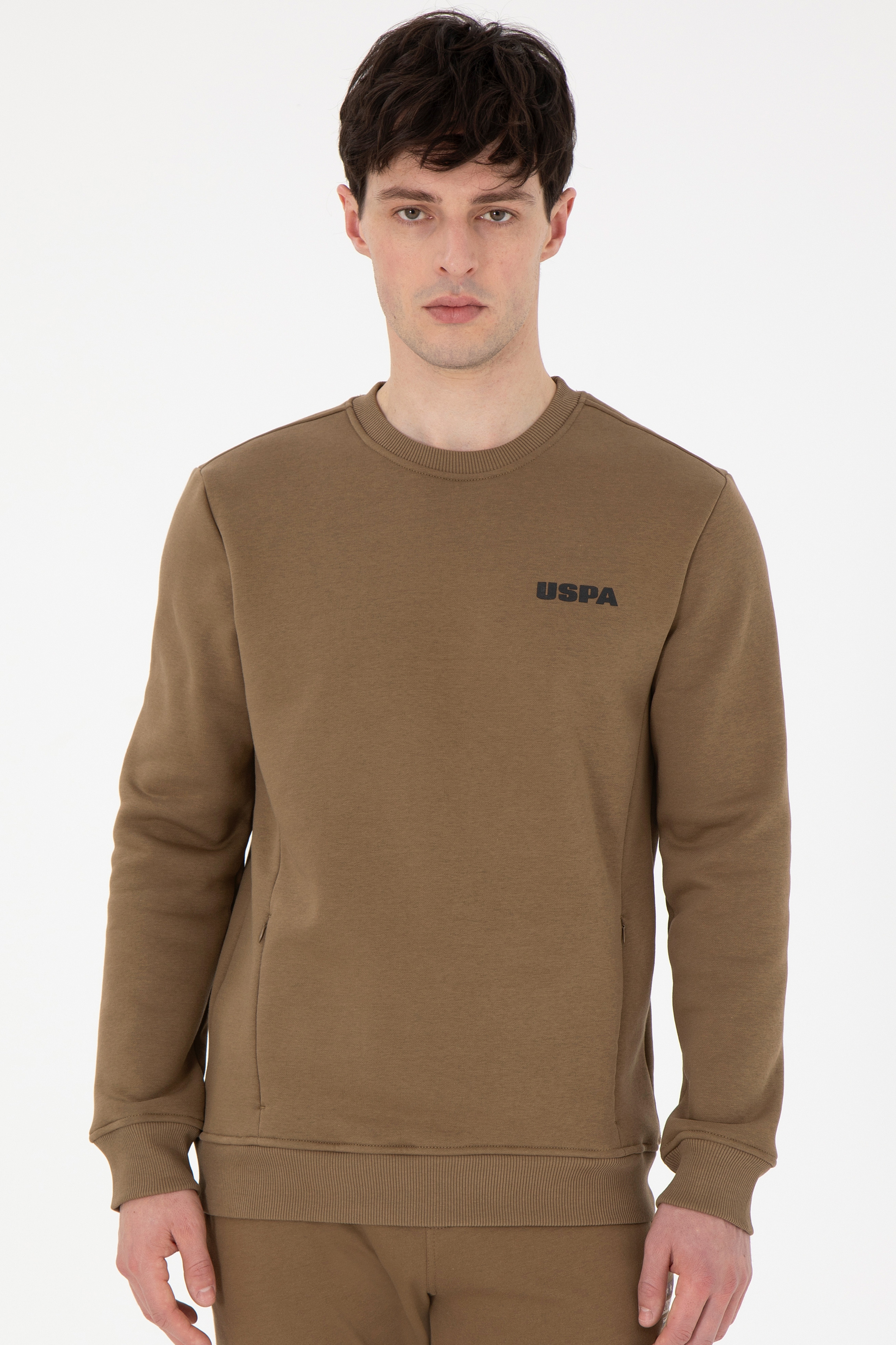 Erkek Regular Fit Bisiklet Yaka Haki Sweatshirt