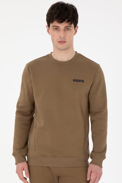 Erkek Regular Fit Bisiklet Yaka Haki Sweatshirt