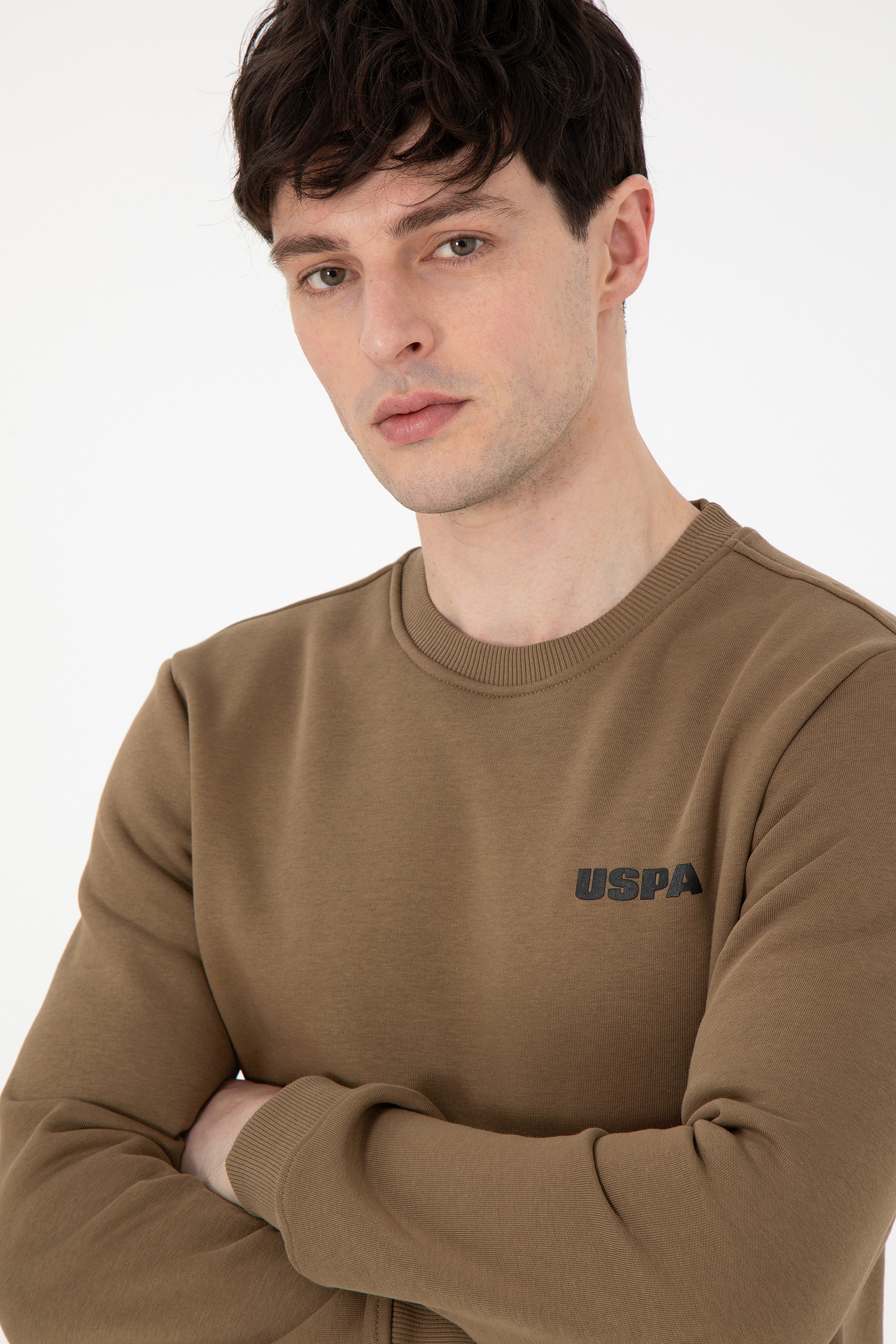 Erkek Regular Fit Bisiklet Yaka Haki Sweatshirt - Image 2