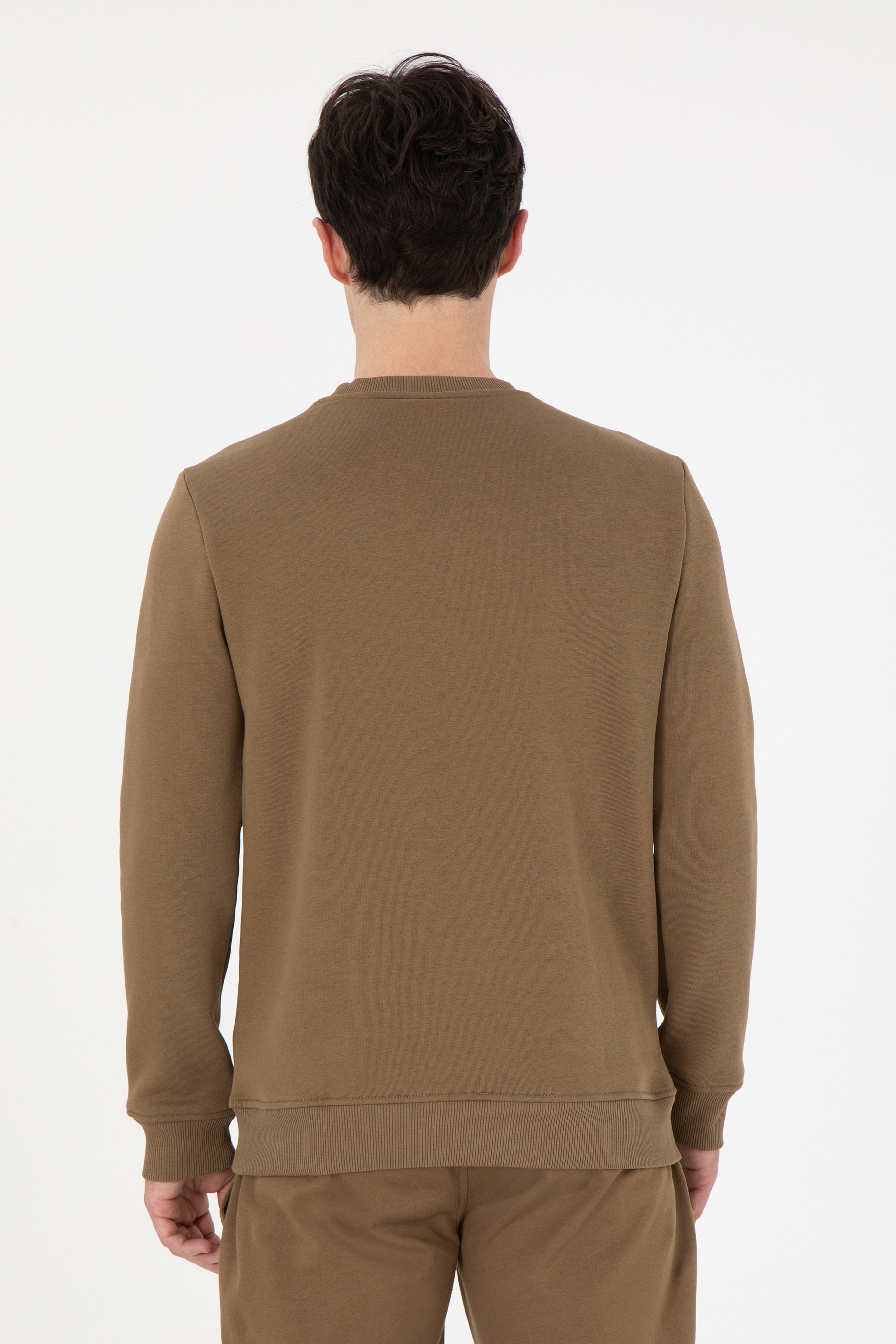Erkek Regular Fit Bisiklet Yaka Haki Sweatshirt - Image 5