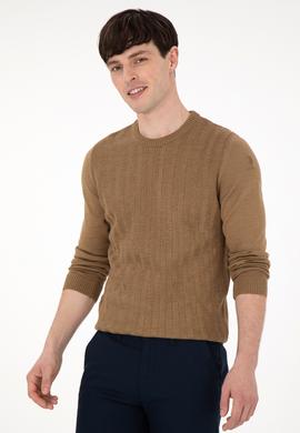 Erkek Slim Fit Bisiklet Yaka Haki Melanj Kazak - 50292865026