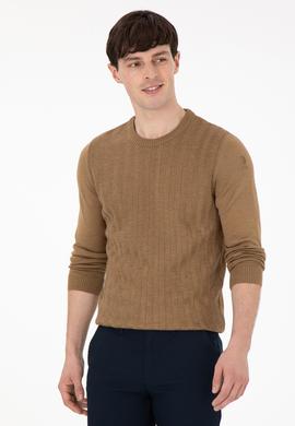 Erkek Slim Fit Bisiklet Yaka Haki Melanj Kazak - 50292865026