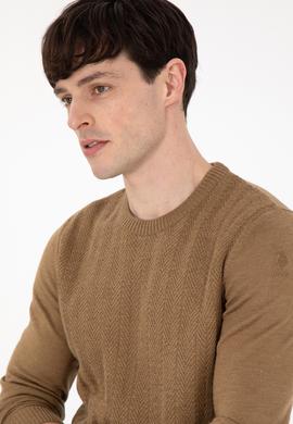 Erkek Slim Fit Bisiklet Yaka Haki Melanj Kazak - 50292865026