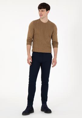Erkek Slim Fit Bisiklet Yaka Haki Melanj Kazak - 50292865026