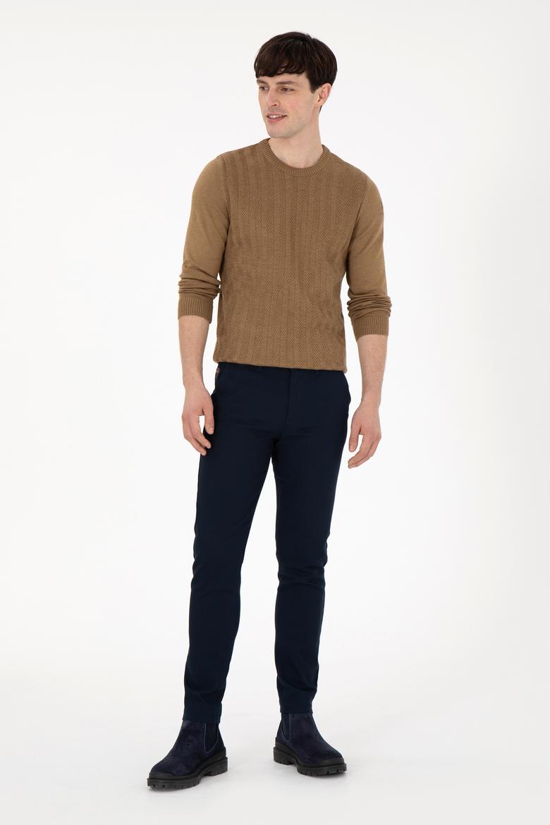 Erkek Slim Fit Bisiklet Yaka Haki Melanj Kazak - 50292865026